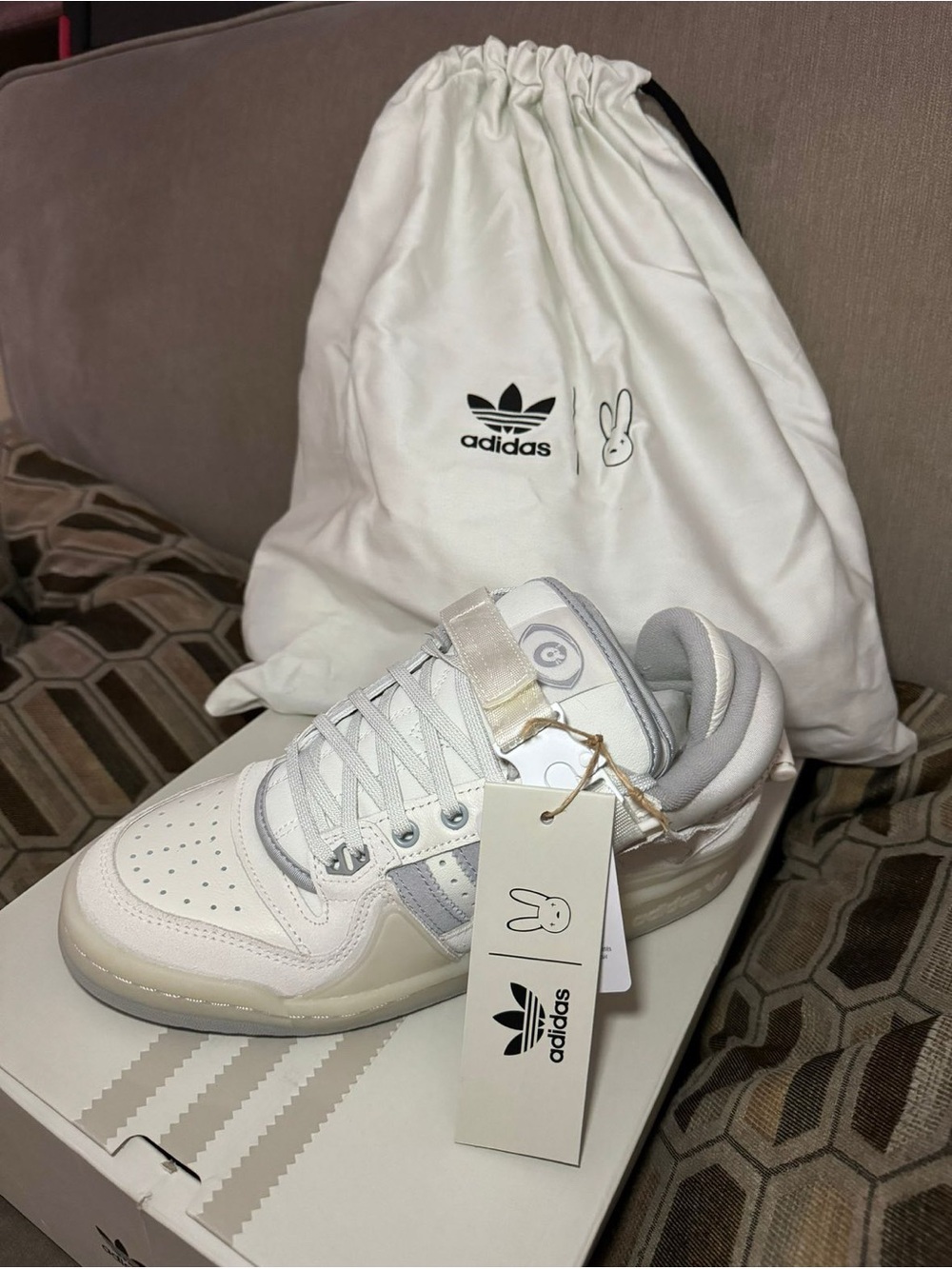 Adidas x Bad Bunny Forum Women’s White and Light Gray Low-Top Sneaker